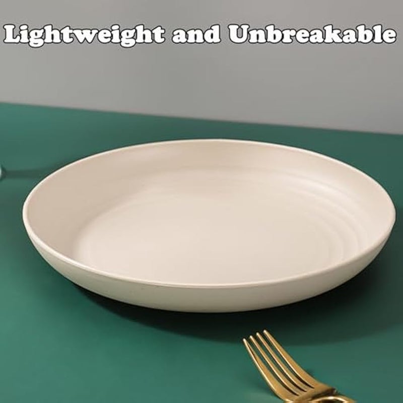 Wheat Straw Plates, Unbreakable Dinner Plate Set of 4, 8 Inch Plastic Plate Reusable, Dishwasher & Microwave Safe, Lightweight Salad Plates for Camping/Kitchen (Beige) - Image 4